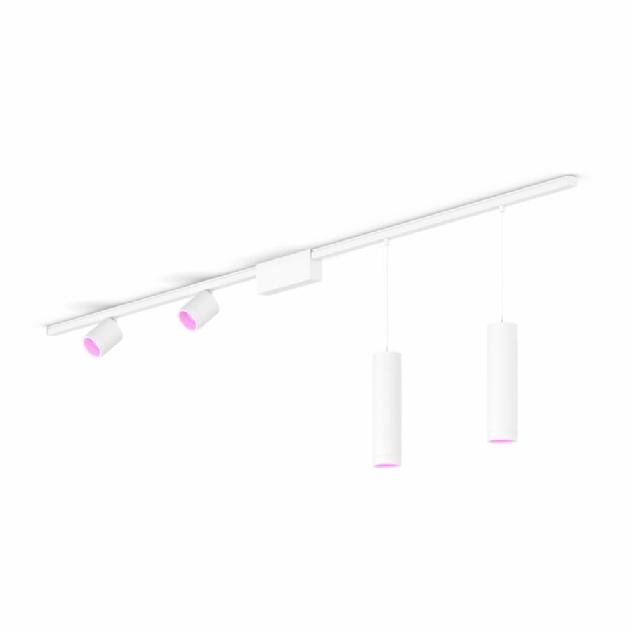 Smartes Licht Philips Hue | Perifo Basis-Set Gerade Deckenleuchte Weis (2 Spots, 2 Pendel)