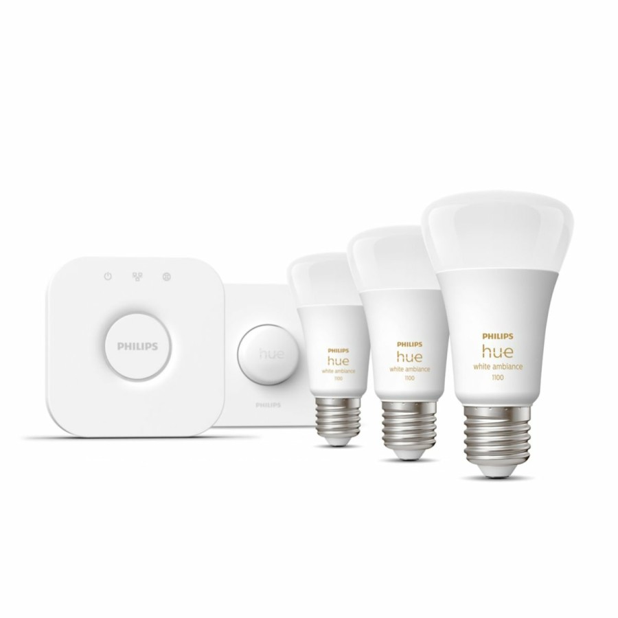 Smartes Licht Philips Hue | Starter-Set: E27 Lampe A60 Dreierpack + Smart Button