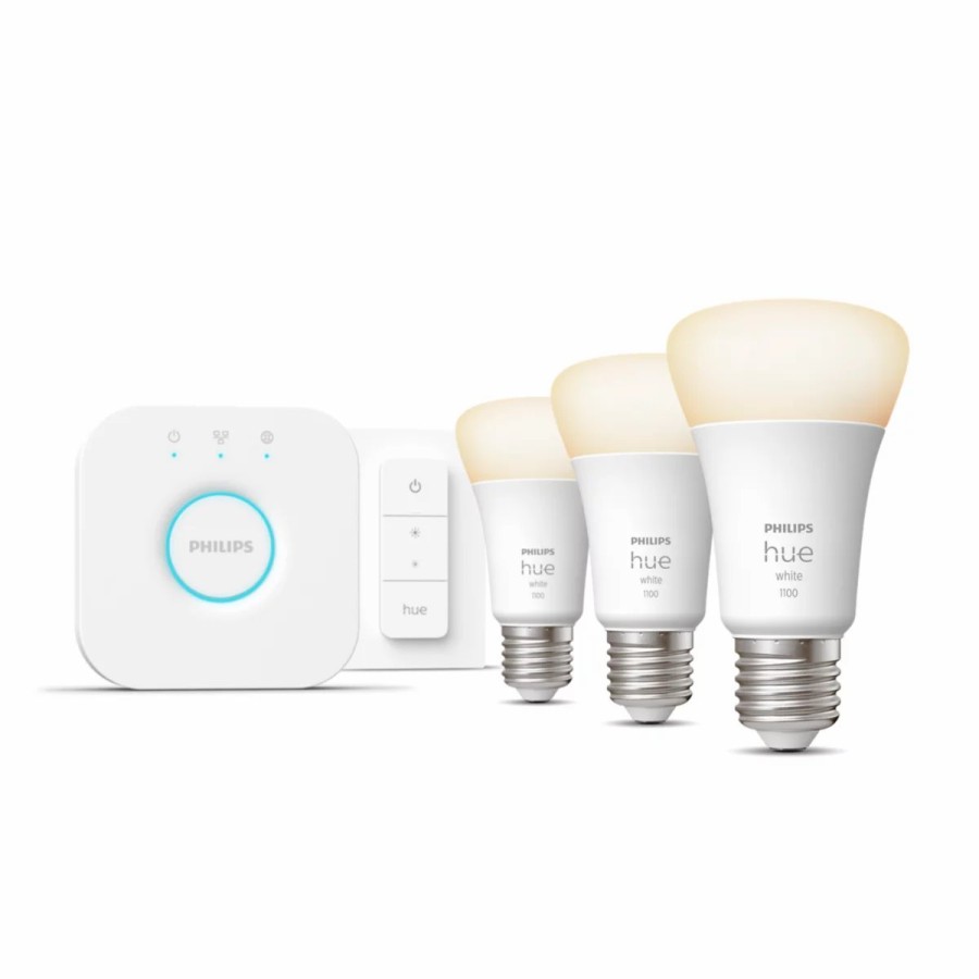 Smartes Licht Philips Hue | Starter-Set: E27 - Lampe A60 Dreierpack + Dimmschalter