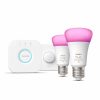 Smartes Licht Philips Hue | Starter-Set: E27 - Lampe A60 Doppelpack + Smart Button