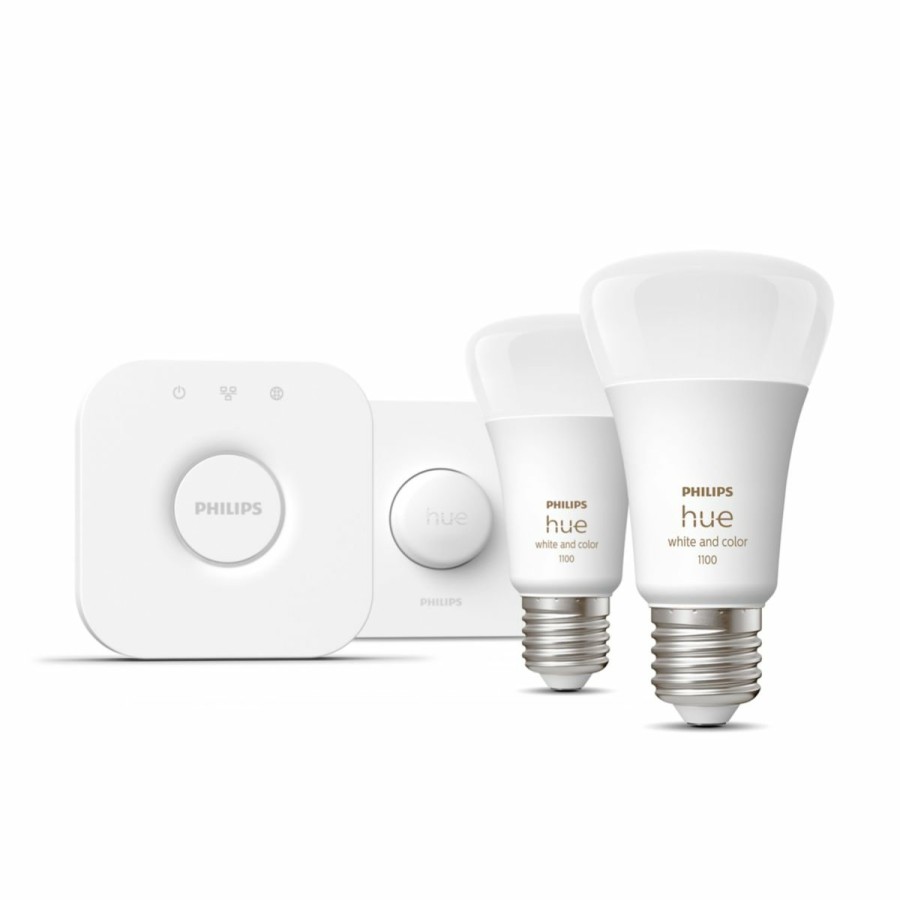 Smartes Licht Philips Hue | Starter-Set: E27 - Lampe A60 Doppelpack + Smart Button