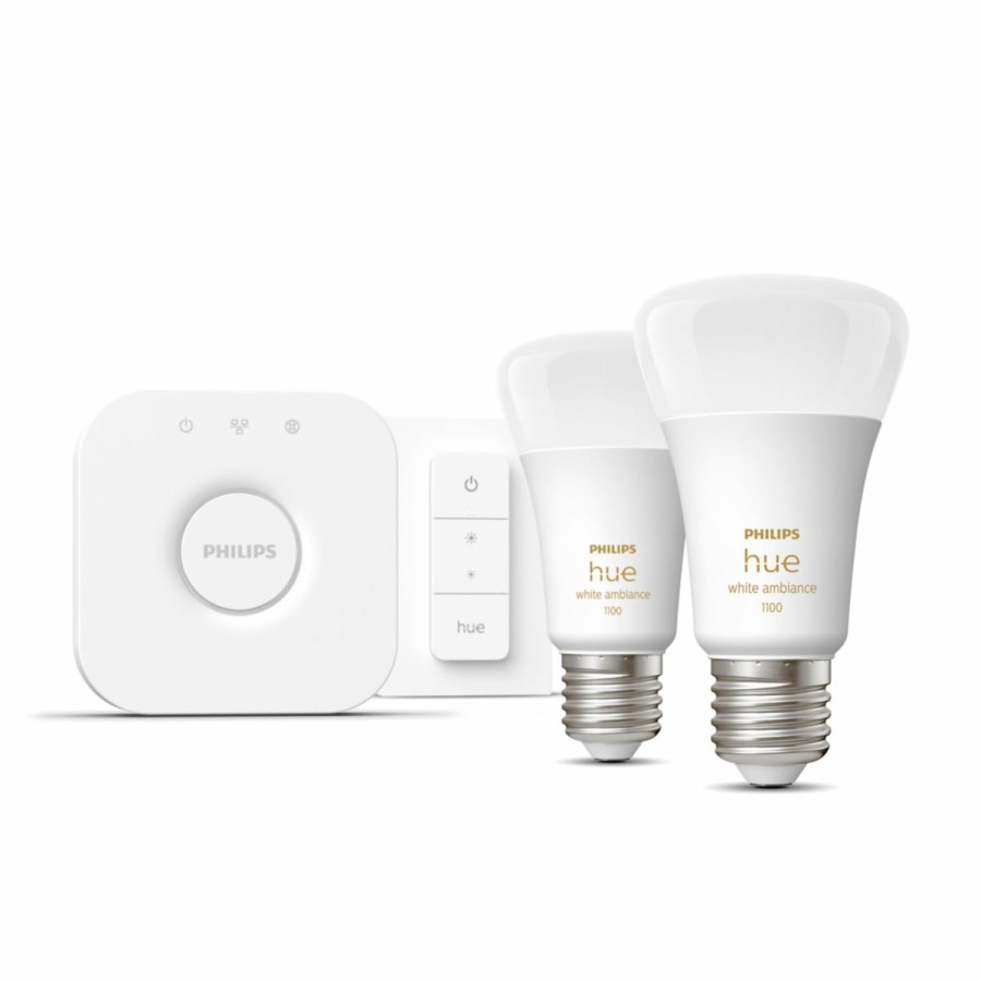 Smartes Licht Philips Hue | Starter-Set: E27 Lampe A60 Doppelpack + Dimmschalter