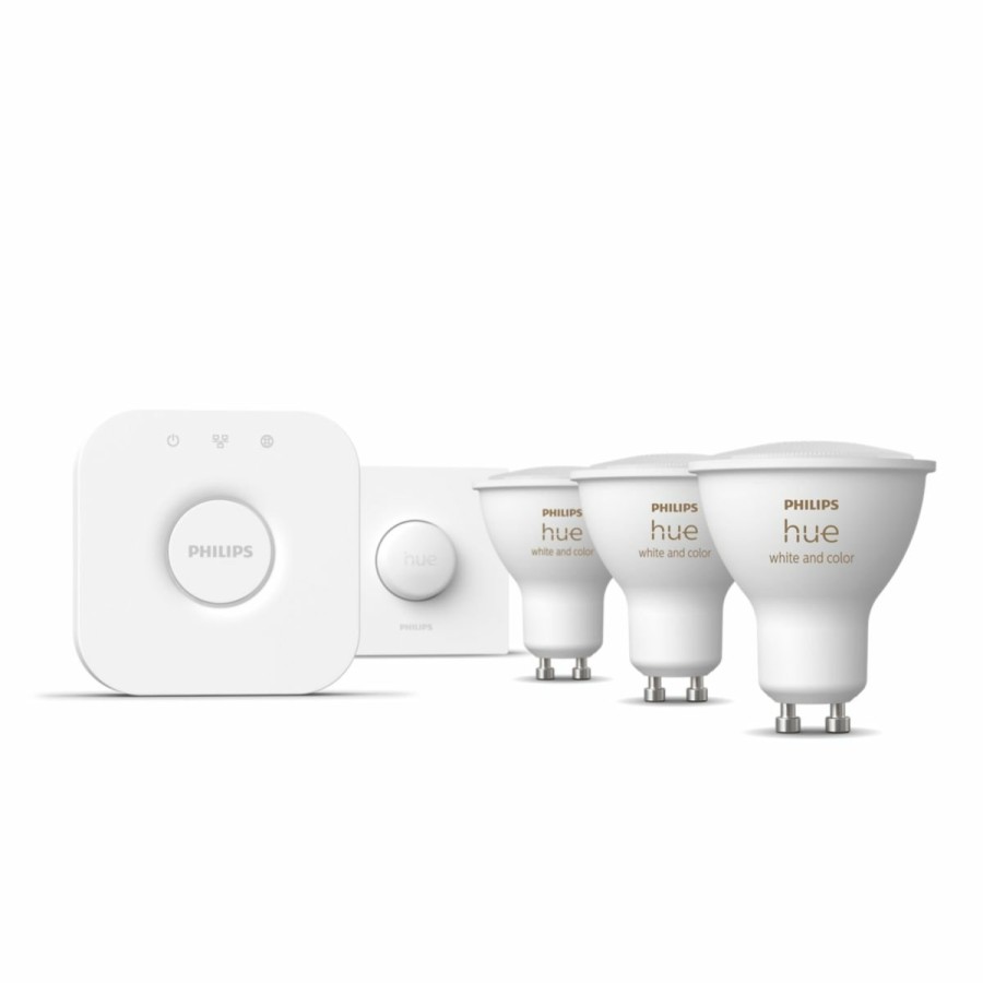 Smartes Licht Philips Hue | Starter-Set: Gu10 - Smarte Spots Dreierpack + Smart Button