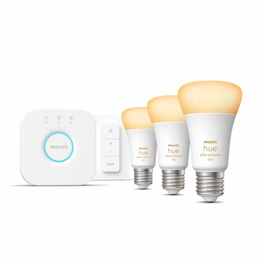 Smartes Licht Philips Hue | Starter-Set: E27 - Lampe A60 Dreierpack + Dimmschalter