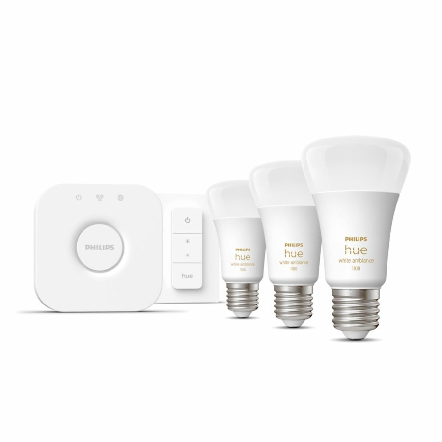 Smartes Licht Philips Hue | Starter-Set: E27 - Lampe A60 Dreierpack + Dimmschalter