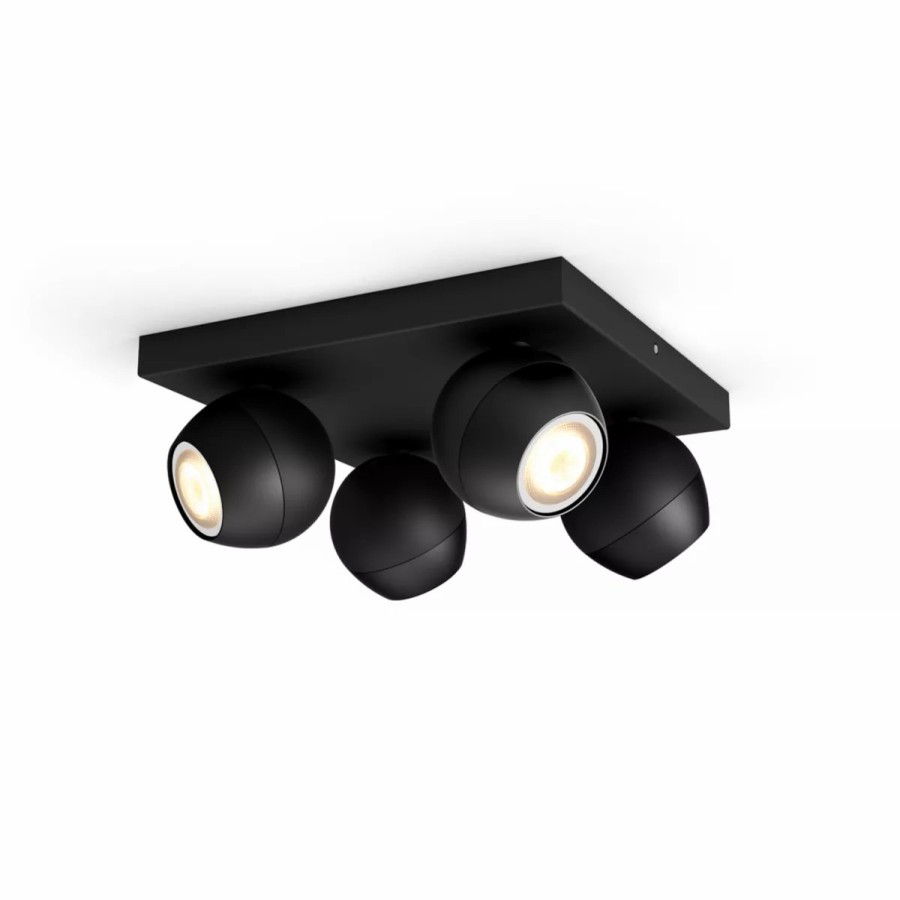 Smartes Licht Philips Hue | Buckram Viererspot Schwarz + Dimmschalter