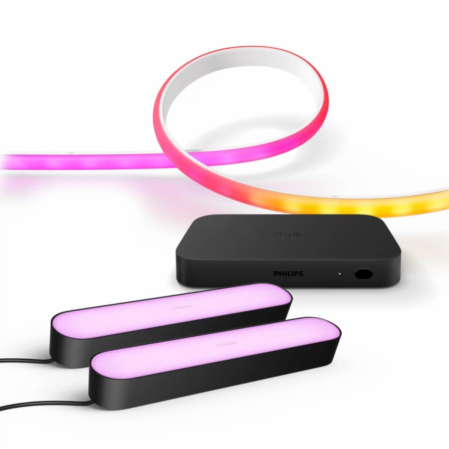 Smartes Licht Philips Hue | Set: Play Hdmi Sync Box + 2X Play Lightbar Schwarz + Gradient Lightstrip 2M