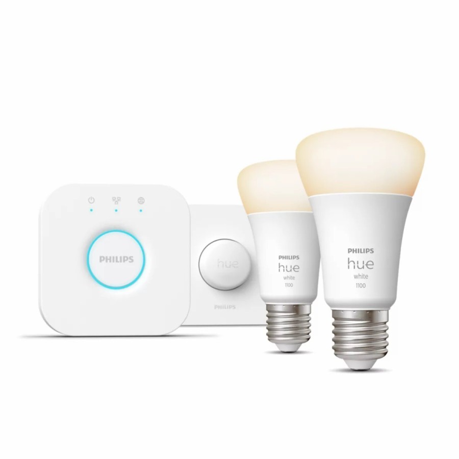 Smartes Licht Philips Hue | Starter-Set: E27 Lampe A60 Doppelpack + Smart Button