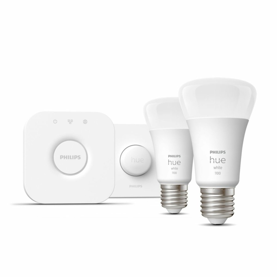 Smartes Licht Philips Hue | Starter-Set: E27 Lampe A60 Doppelpack + Smart Button