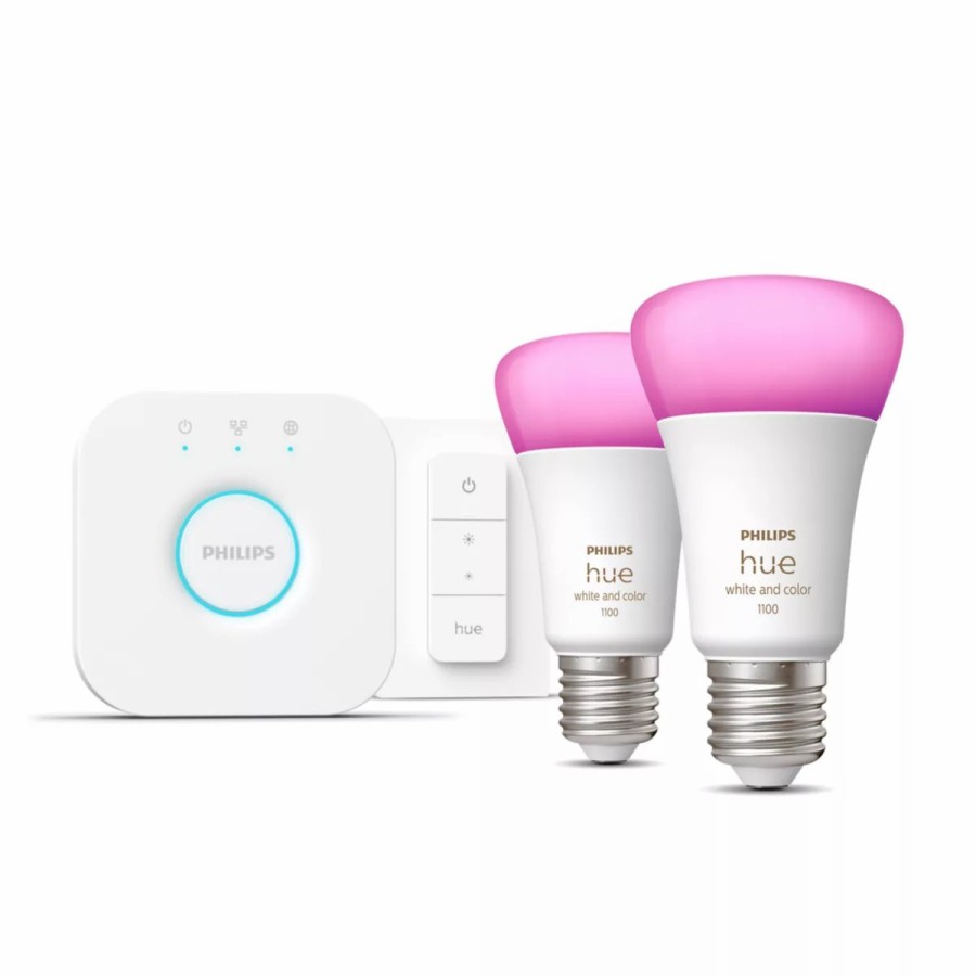 Smartes Licht Philips Hue | Starter-Set: E27 - Lampe A60 Doppelpack + Dimmschalter