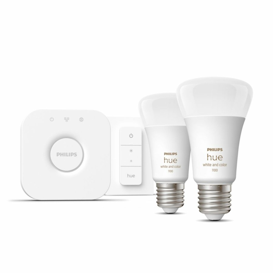 Smartes Licht Philips Hue | Starter-Set: E27 - Lampe A60 Doppelpack + Dimmschalter