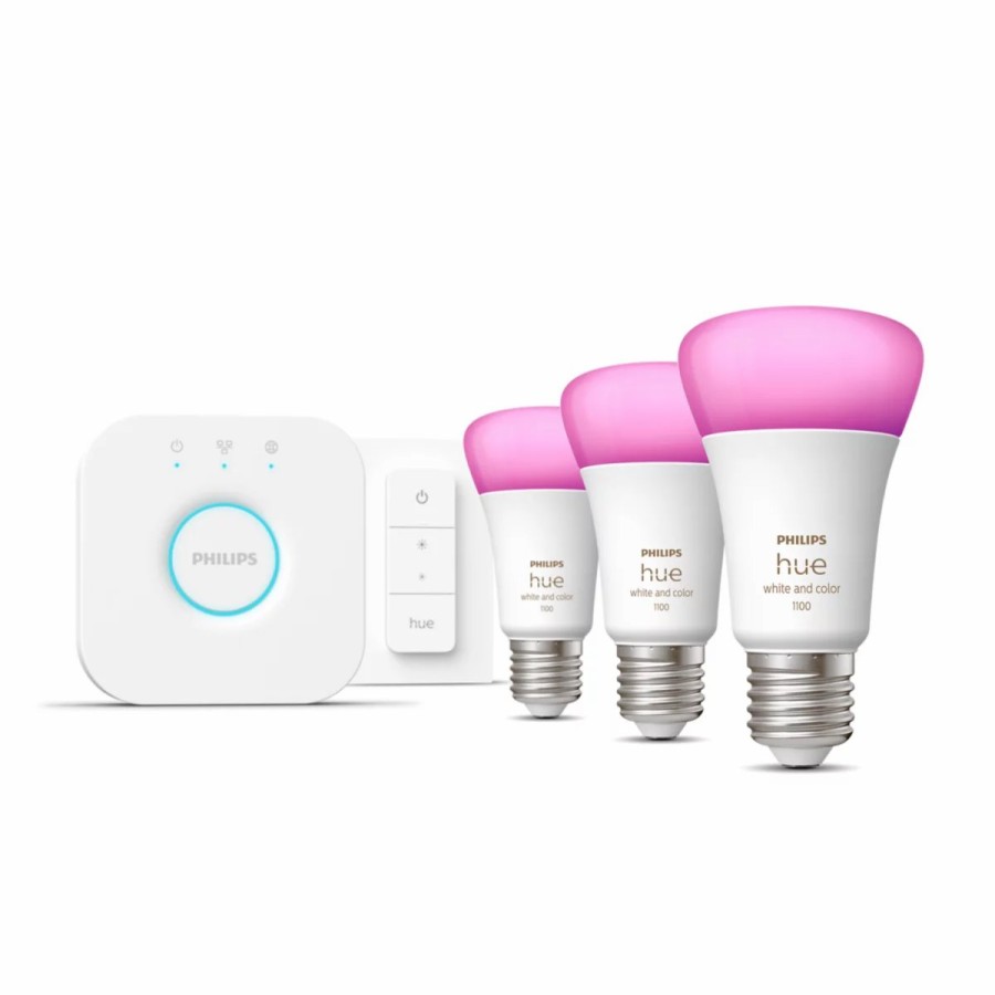 Smartes Licht Philips Hue | Starter-Set: E27 - Lampe A60 Dreierpack + Dimmschalter