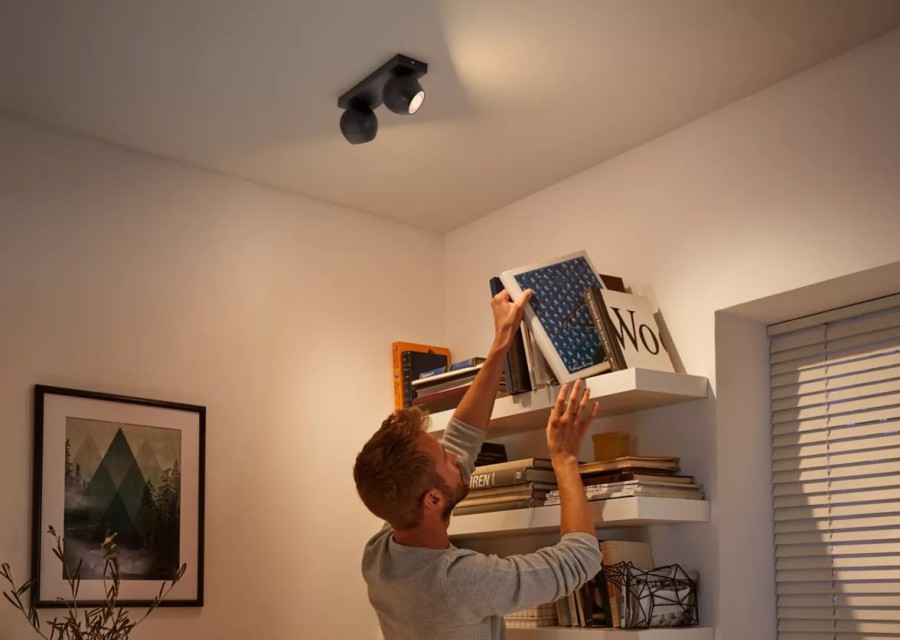 Smartes Licht Philips Hue | Buckram Doppelspot Schwarz + Dimmschalter