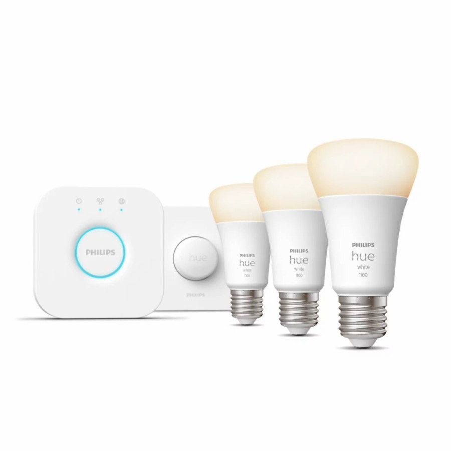 Smartes Licht Philips Hue | Starter-Set: E27 - Lampe A60 Dreierpack + Smart Button