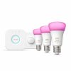 Smartes Licht Philips Hue | Starter-Set: E27 - Lampe A60 Dreierpack + Smart Button