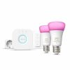 Smartes Licht Philips Hue | Starter-Set: E27 - Lampe A60 Doppelpack + Dimmschalter + Smart Plug