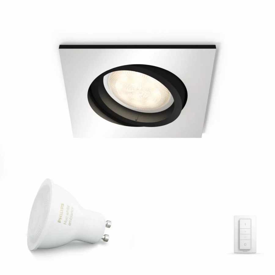 Smartes Licht Philips Hue | Milliskin Eckiger Einbauspot Aluminium+ Dimmschalter